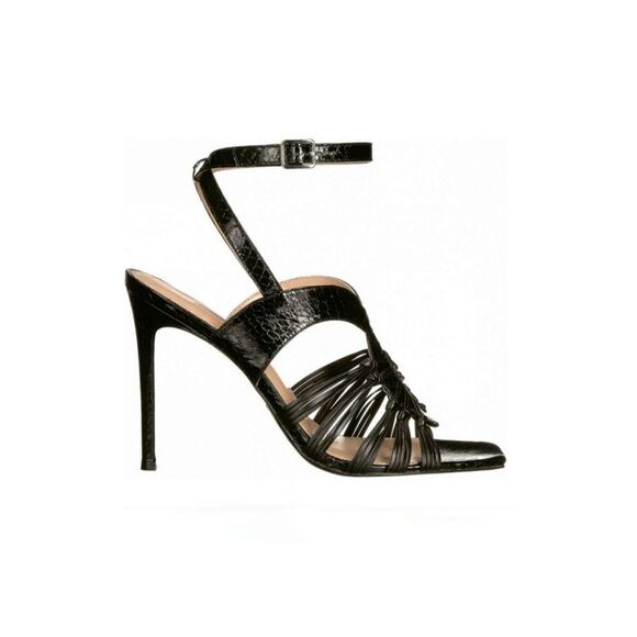 Charles David Vibrant Square Toe Ankle Strap Black Leather Stiletto Heel Size 8 - Picture 2 of 9